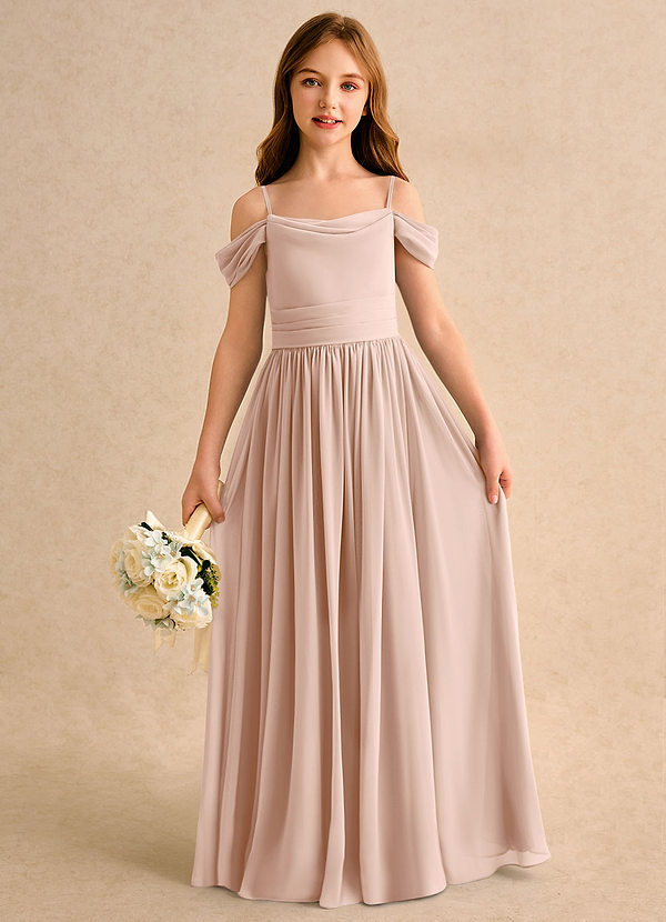 Azazie Shia Girls Formal Flower Girl Dresses English Rose A-Line Off the Shoulder Chiffon Dress image1