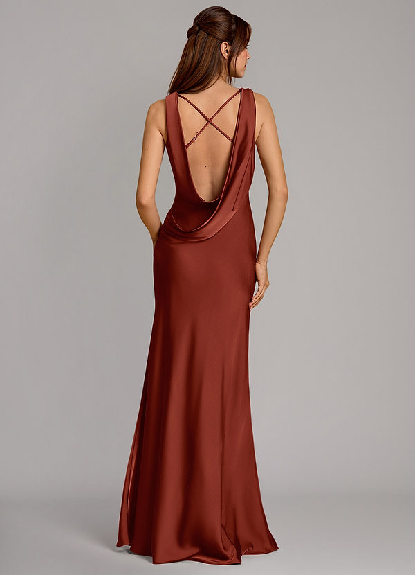 Azazie Cheryl Robes Demoiselle d'honneur Robe Sirène en Satin extensible Terracotta image1