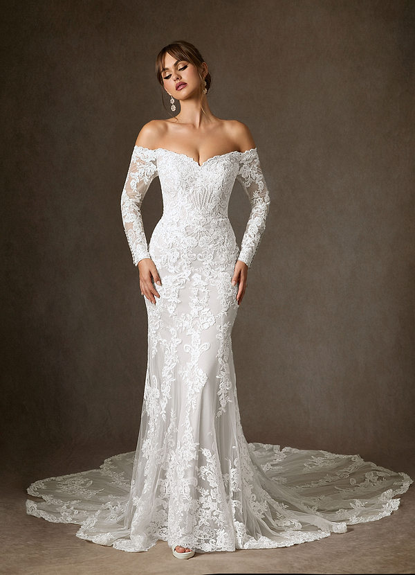 Azazie Empiria Wedding Dresses Diamond White Mermaid Sequins Tulle Dress image1