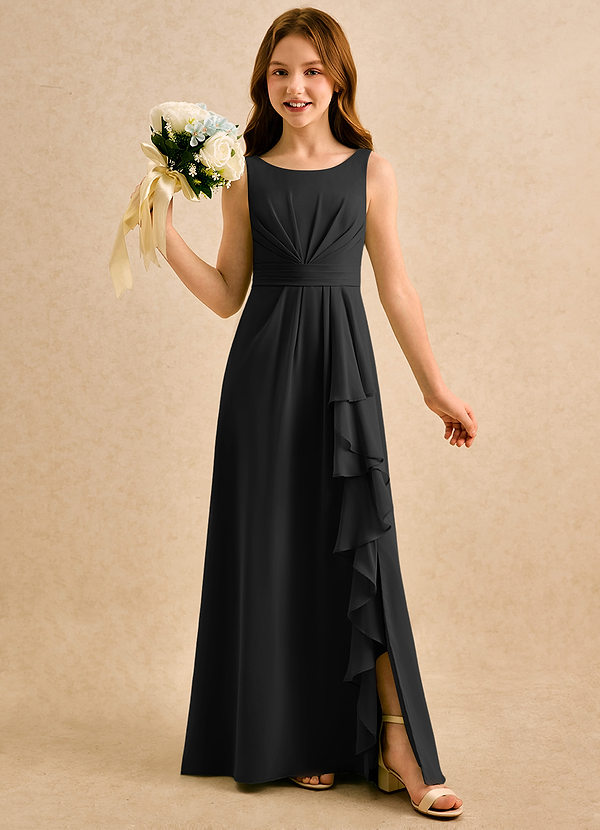 Azazie Chibi Girls Formal Blumenkinder Kleider A-Linie Plissee Chiffon Kleid Schwarz image1