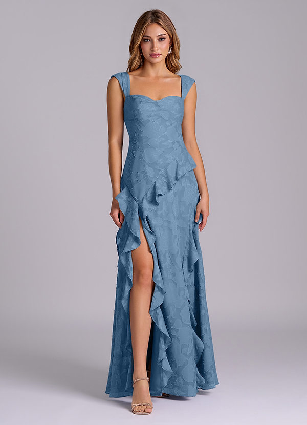 Azazie Sloane Bridesmaid Dresses Steel Blue A-Line Sweetheart Neckline Floral Burnout Dress image1