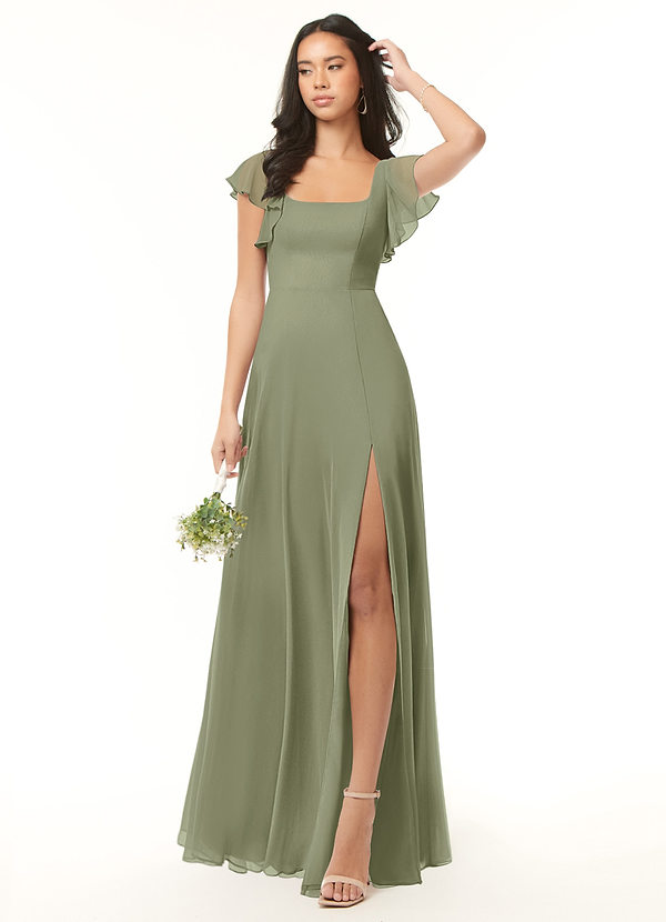 Azazie Bondi Bridesmaid Dresses A-Line Ruffled Chiffon Floor-Length Dress image1