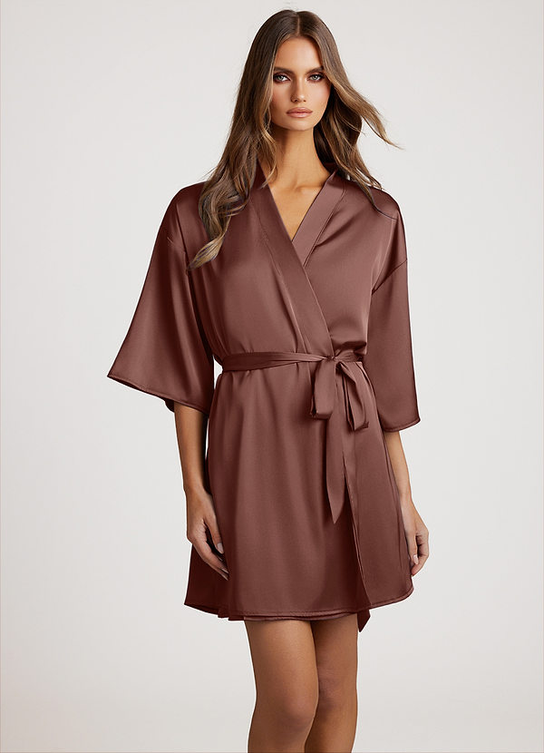 front Espresso Klassieke satijnen kamerjas