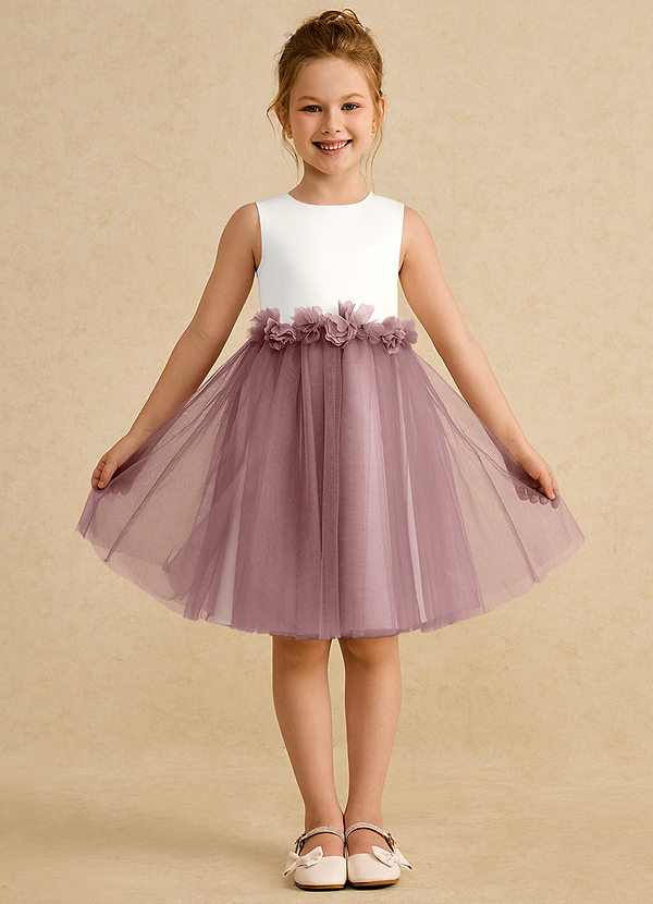 Azazie Louisa Flower Girl Dresses Ivory Dusty Rose A-Line Sleeveless Tulle Dress image1