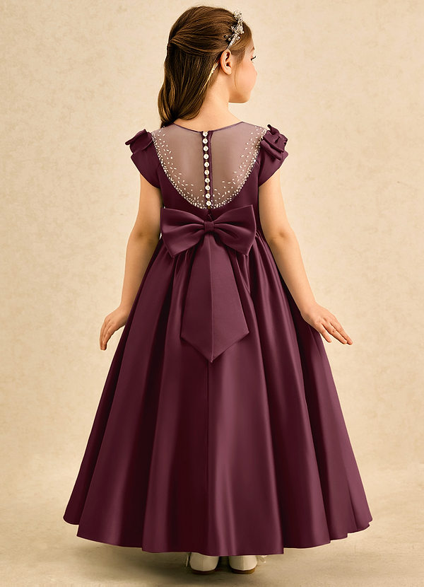 Azazie Toffee Abiti da Damigella Bambina Abito Stile Principessa in Raso Opaco Fiocco Cabernet image1