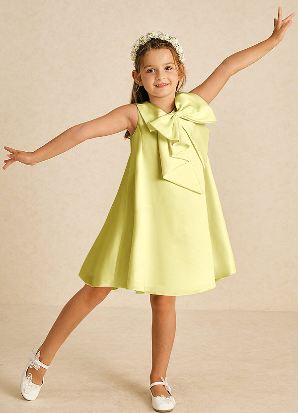 Azazie Zoey Blumenkinder Kleider A-Linie Schleifen Matte Satin Kleid Zitronensorbet image1
