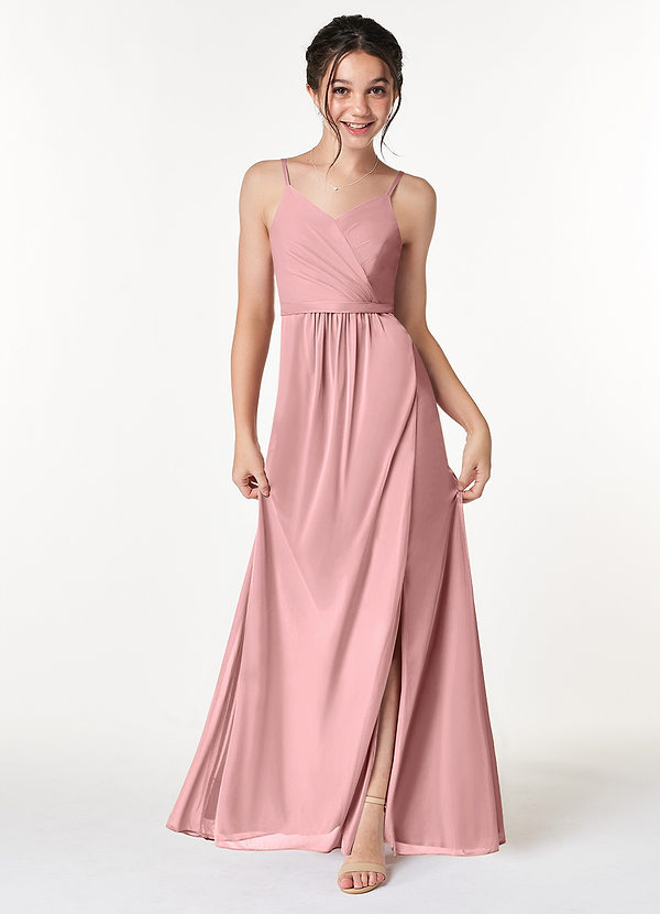 Azazie Luxy Junior Dusty Rose Pleated Mesh Dress image1