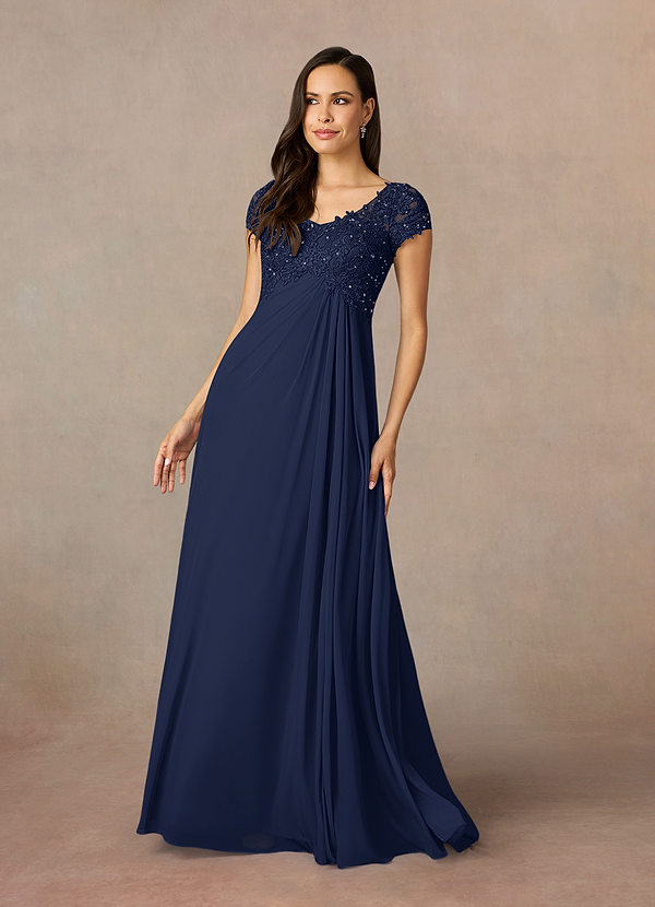 Azazie Macy Brautmutterkleider A-Linie V-Hals Paillettenspitze Spitze Kleid Dunkelmarine image1