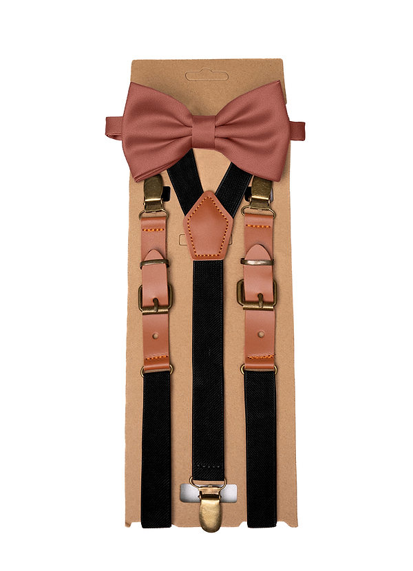 front Passendes Set aus vorgebundener Fliege und Hosenträgern aus mattem Satin