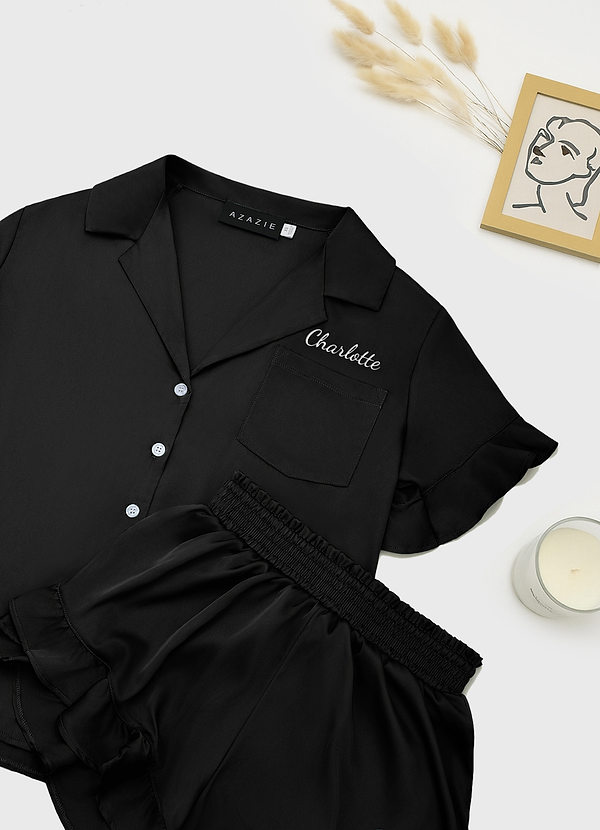 front Matching Color Personalized Embroidered Name Ruffled Short Sleeve Pajama Set