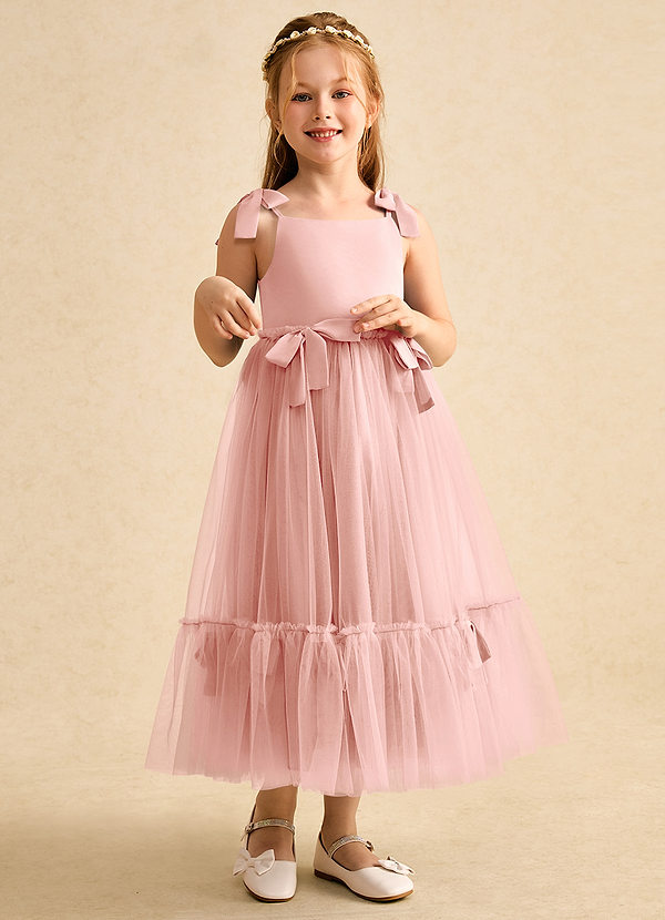Azazie Jaci Flower Girl Dresses Rosette A-Line Spaghetti Strap Chiffon Dress image1