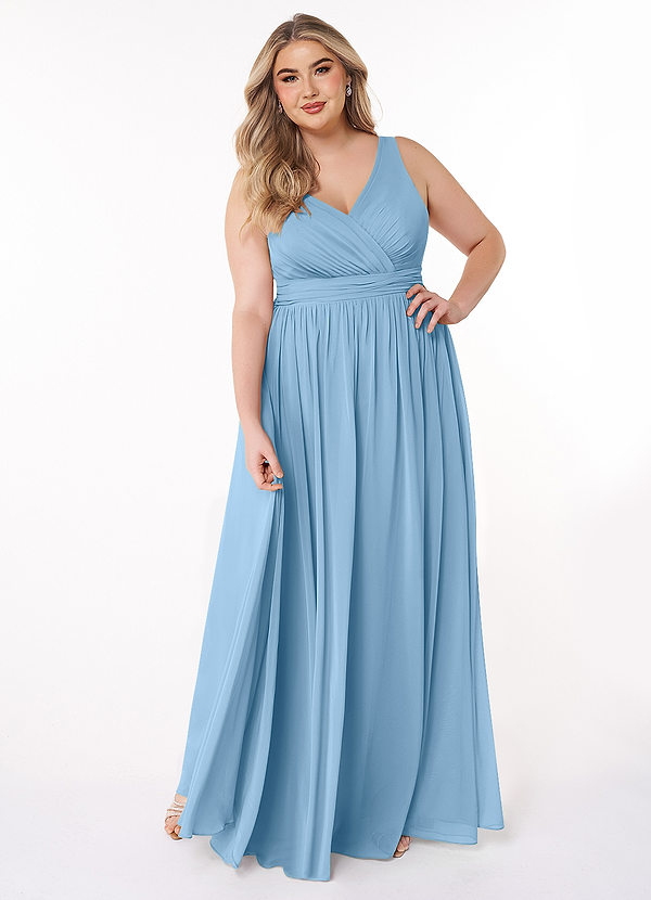 Azazie Kora Bridesmaid Dresses Steel Blue A-Line Pleated Chiffon Dress image1