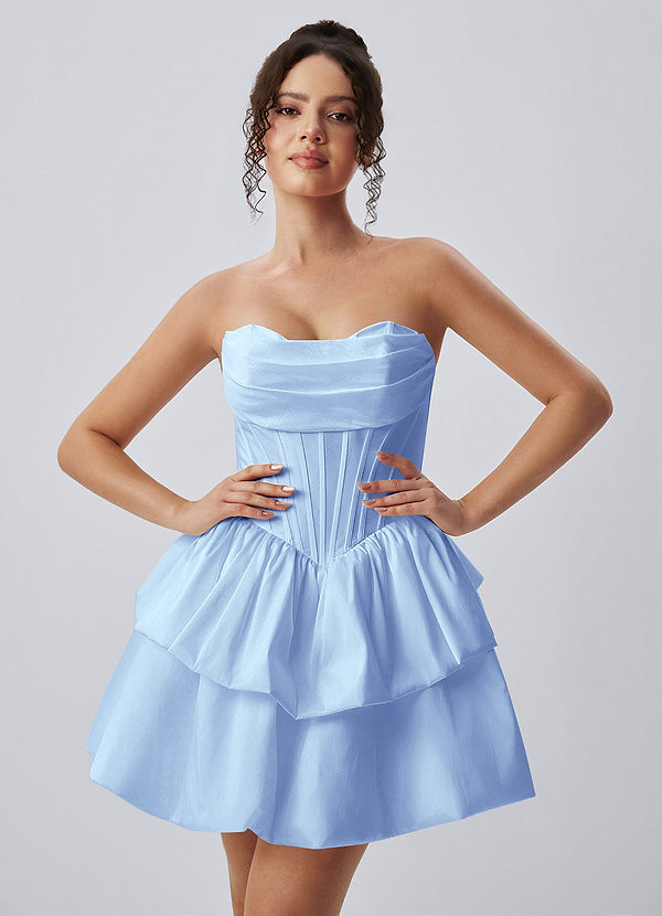 Noelle Sky Blue Strapless Corset Layered Poplin Mini Dress image1