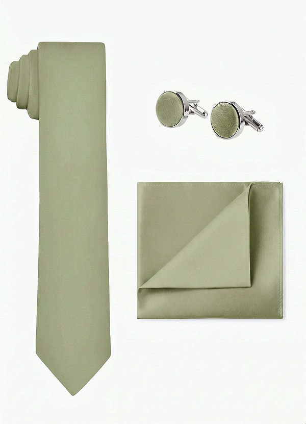 front Matching Stretch Satin Wide Tie & Pocket Square & Cuff Links Set