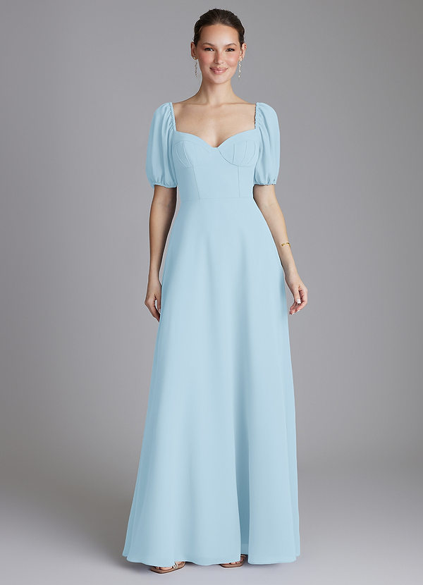 Azazie Fatima Bridesmaid Dresses Sky Blue A-Line with Pockets Chiffon Dress image1