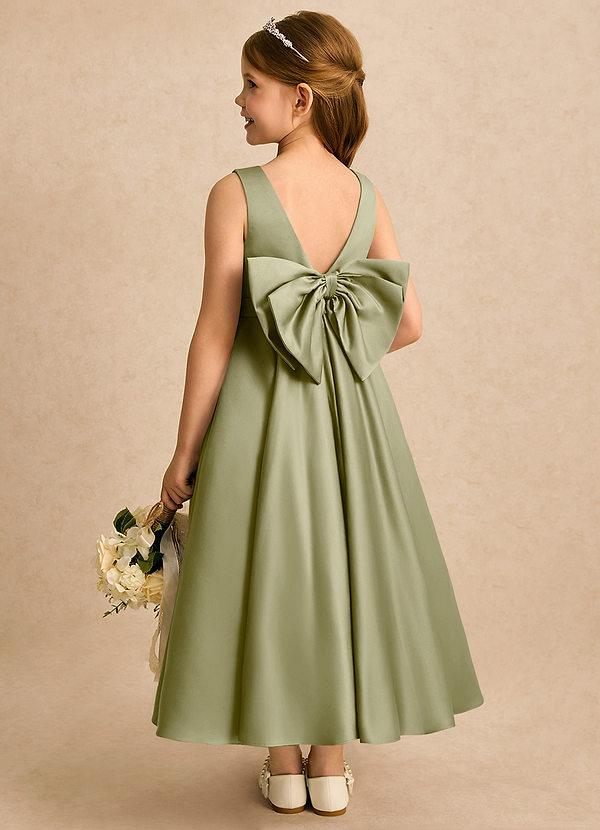 Azazie Cali Vestidos de arras Vestido Musgo Verde de Satin Mate de Línea A con Lazo image1
