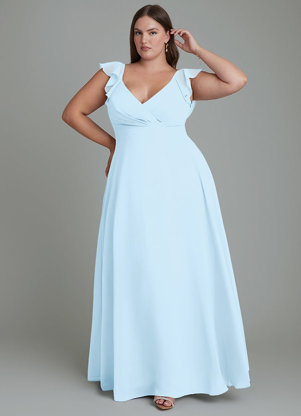 Azazie Leilani Abiti da Damigella Abito A-Line in Chiffon Plissettato Azzurro image1