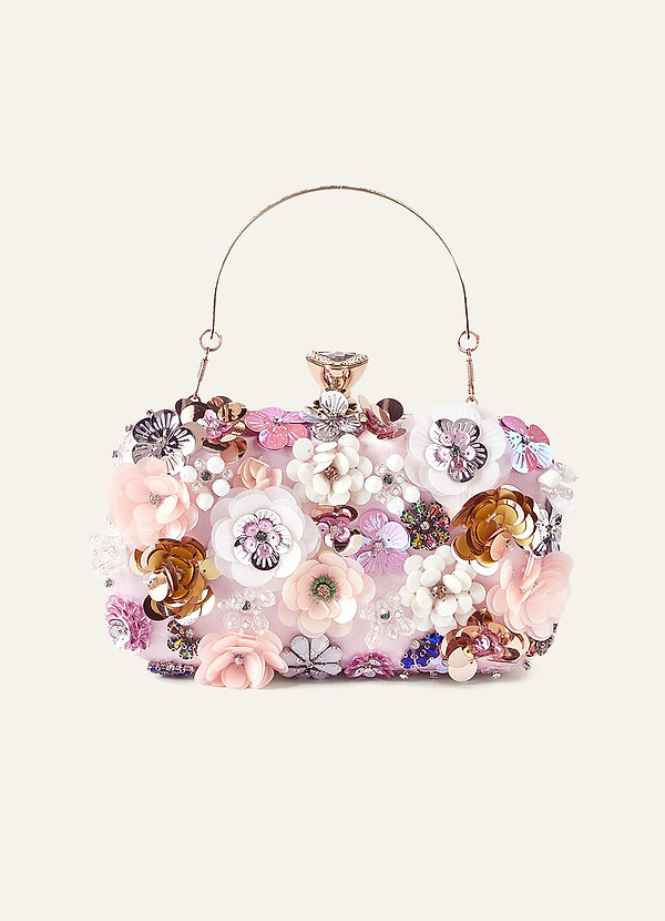 front Sequin Flower Embellished Clutch
