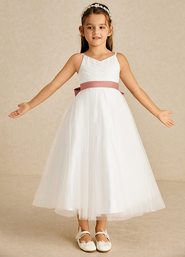 Azazie Lea Vestidos de Niña de Flores Vestido de Rosetón de Tul de Corte En A con Tirante Espagueti image1