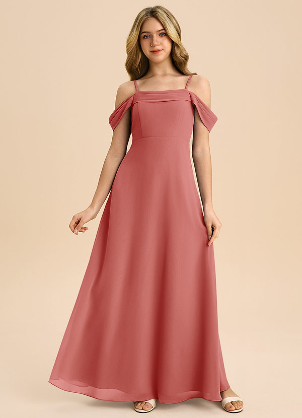 Azazie Anselie Junior Vestido de Rosa Antigua de Gasa de Corte en A con Vestidos sin tirantes image1