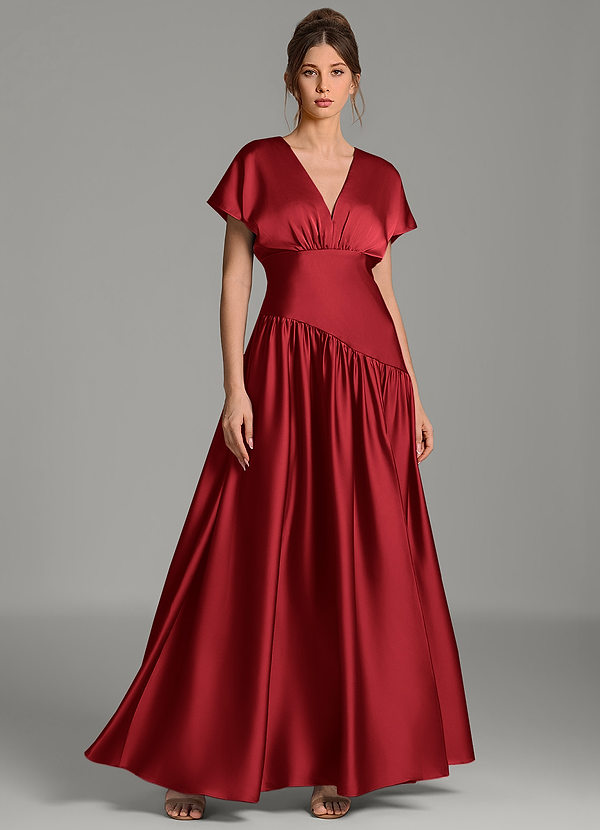 Azazie Alysse Bridesmaid Dresses Scarlet A-Line Stretch Satin Dress image1