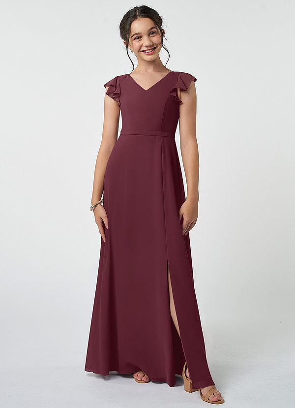Azazie Claudine Junior Cabernet A-Line Pleated Chiffon Dress image1