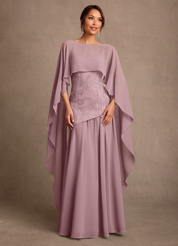 Azazie Flossie Kjoler til brudens mor A-Line Plisseret Chiffon Gulv-længde Kjole image1