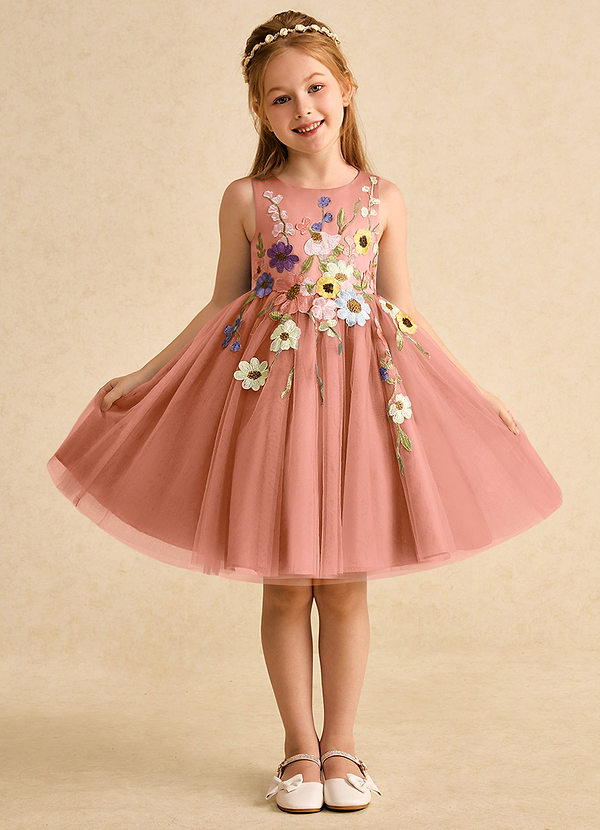 Azazie Prima Vestidos de Niña de Flores Vestido de Mai Tai de Tul de Corte En A con Lazo image1