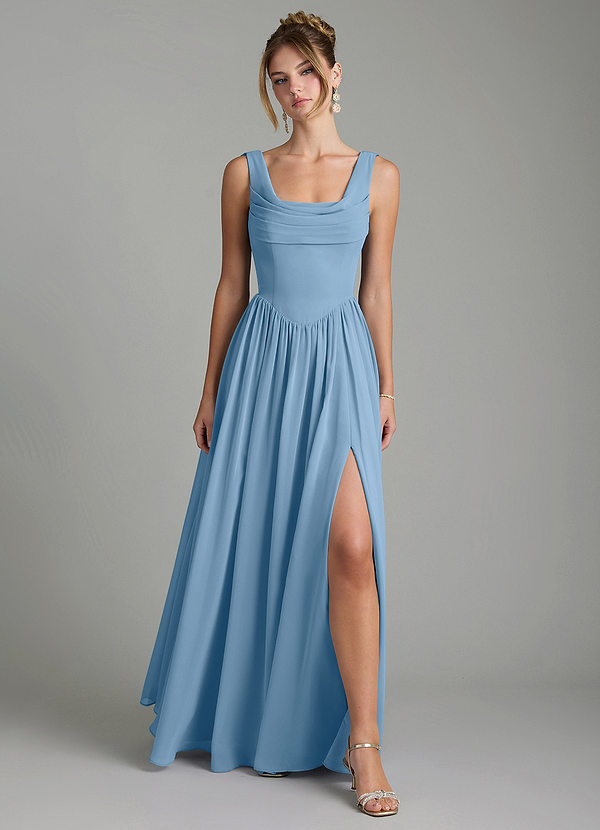 Novi Bridesmaid Dresses Steel Blue A-Line Pleated Chiffon Dress image1