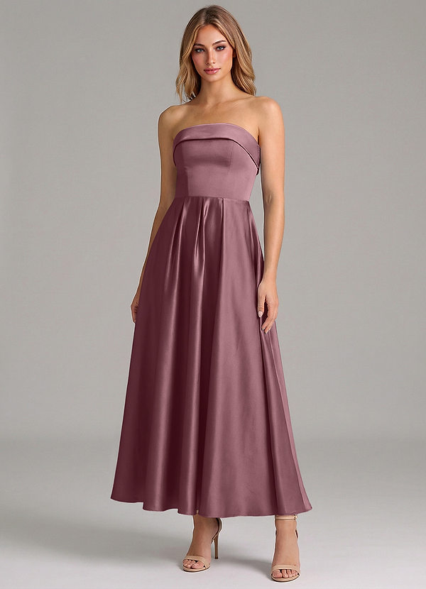 Azazie Lucienne Bridesmaid Dresses Amethyst A-Line Pleated Stretch Satin Dress image1
