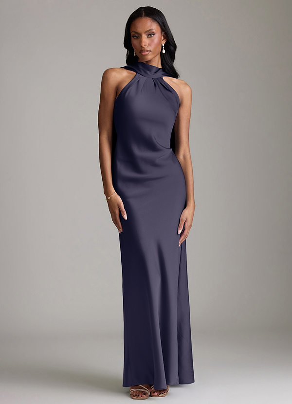 Azazie Cassiana Bruidsmeisjes Jurken Jurk van Stretch Satijn met Zeemeermin Geplooid Stormachtig image1