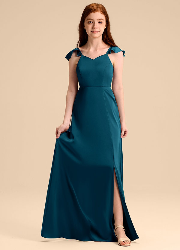 Azazie Everett Junior Klä av A-Line i Stretch Satin Rosett image1