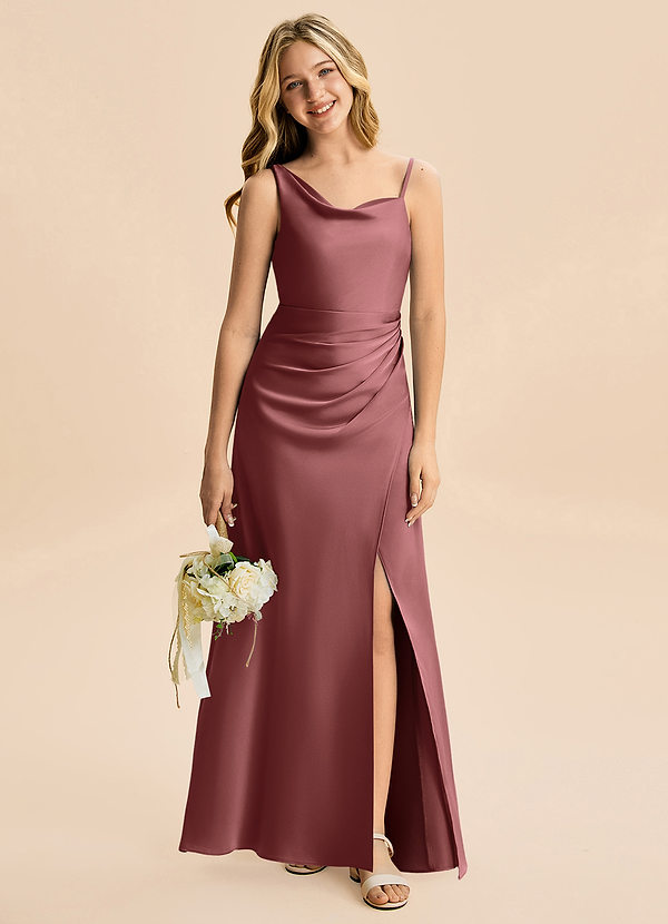 Azazie Abby Junior Amethyst A-Line Pleated Stretch Satin Dress image1