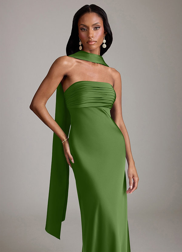 Azazie Saylor Bruidsmeisjes Jurken Jurk van Stretch Satijn met Zeemeermin Strapless Basilicum image1