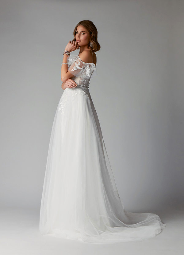 Azazie Iva Wedding Dresses A-Line V-Neck Sequins Tulle Chapel Train Dress image2