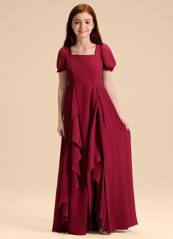 Azazie Priya Junior Abito A-Line in Chiffon Blusa Borgogna image1