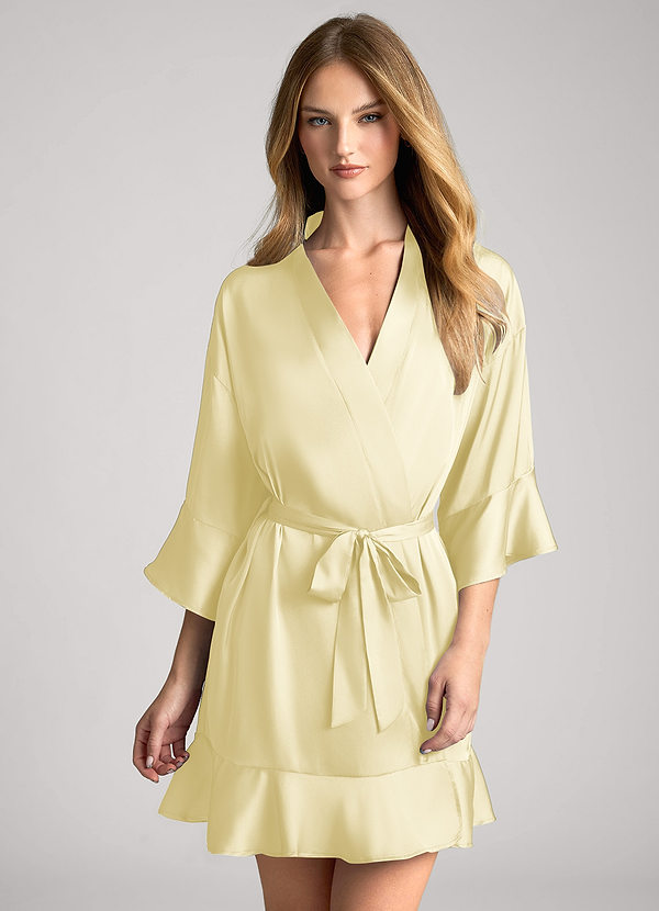 front Lemon Sorbet Ruffled Satin Robe