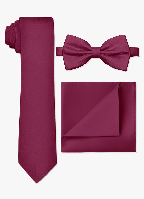 front Conjunto de corbata fina, pajarita y pañuelo de bolsillo de satén mate