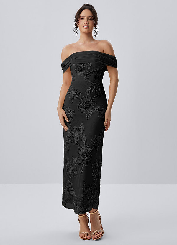 Berenice Schwarz Stretch-Maxikleid aus 3D-Blumenspitze image1