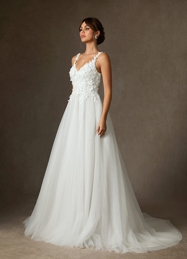 Azazie Shayna Vestidos de Novia Vestido de Diamante Blanco de Encaje de Corte Princesa image1