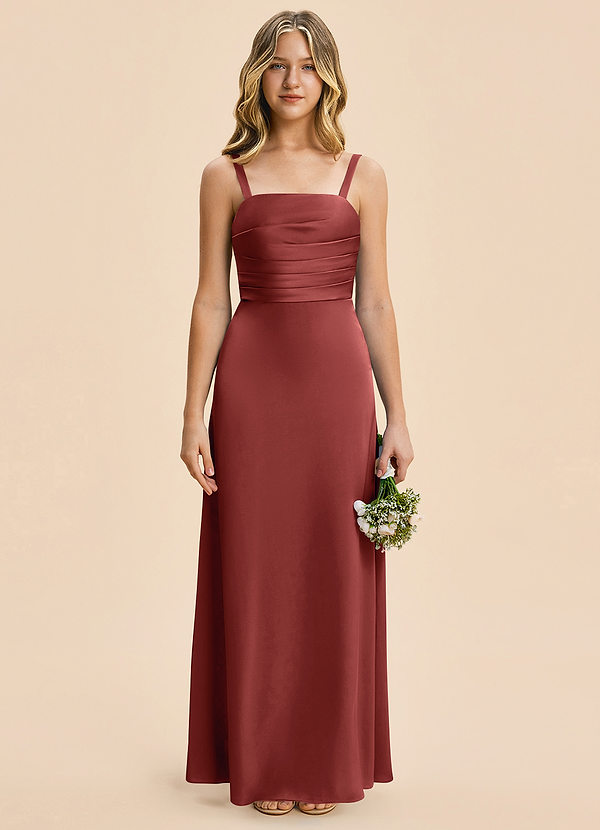 Azazie Astyn Junior Terracotta Sheath Pleated Stretch Satin Dress image1