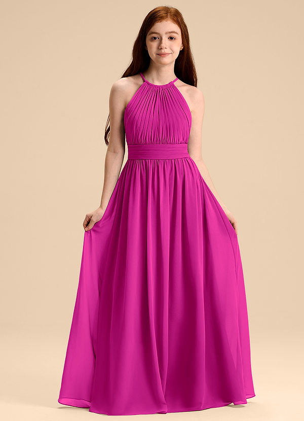 Azazie Malone Junior Jurk van Chiffon met A-Lijn Geplooid Fuchsia image1