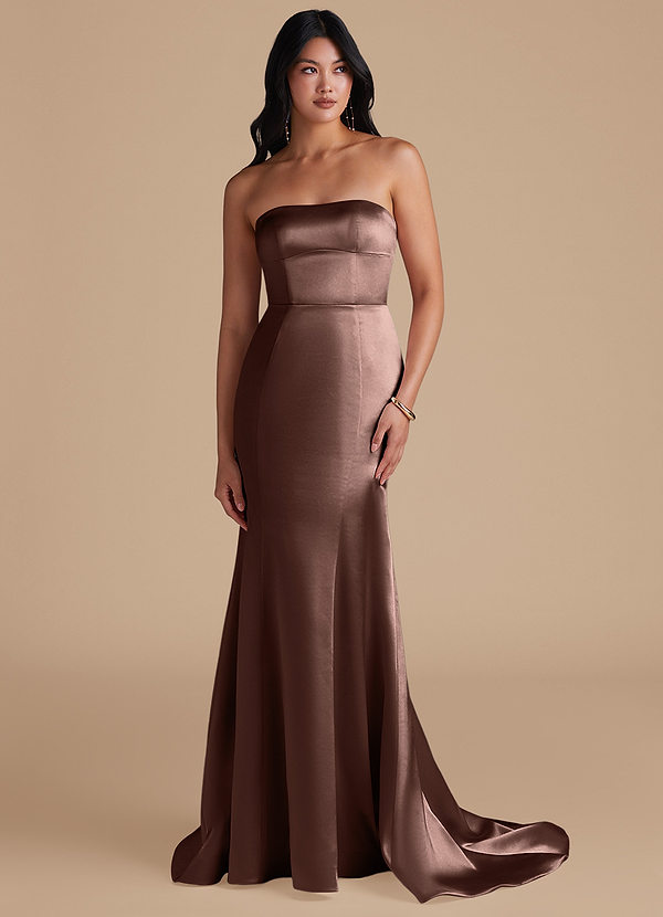 Azazie Aura Bridesmaid Dresses Espresso Mermaid Metallic Satin Convertible Dress image1
