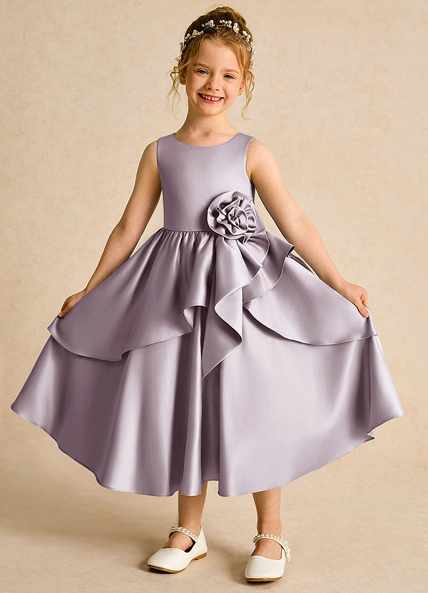 Azazie Hermia Blumenkinder Kleider A-Linie ärmellos Matte Satin Kleid Dämmerung image1