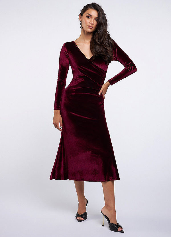 front Promise Of Forever Burgundy Velvet Maxi Dress
