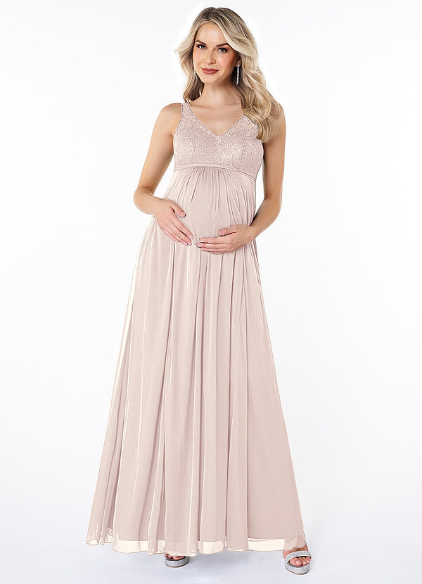 Azazie Andrea Maternity Bridesmaid Dresses A-Line Pleated Lace Floor-Length Dress image1
