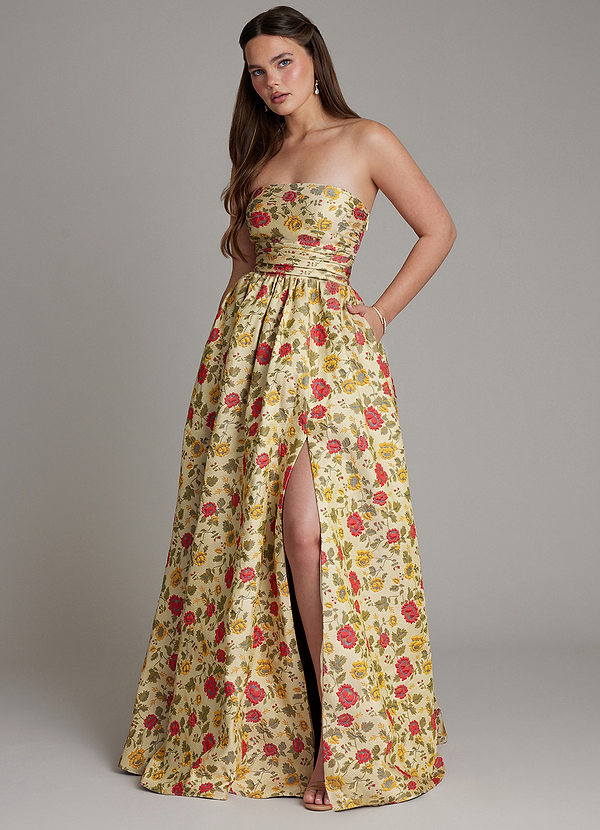 Azazie Zeta Bridesmaid Dresses Sunflower A-Line Corset Brocade Dress image1