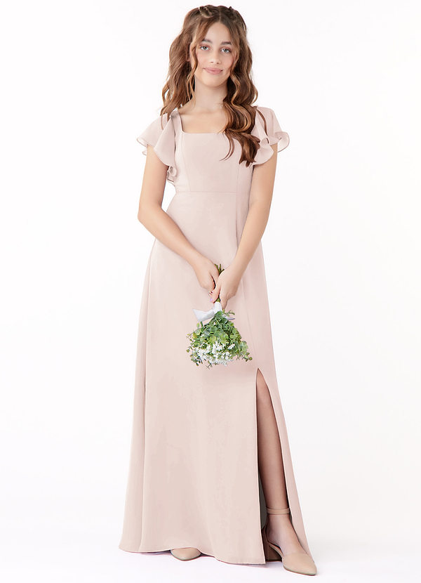 Azazie Bondi Junior Rose Petal A-Line Bow Chiffon Dress image1