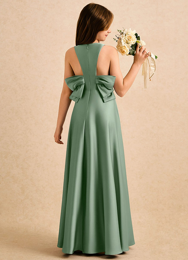 Azazie Nisha Girls Formal Sukienki dla dziewczynek sypiących kwiaty Linia A Pofałdowany Satyna elastyczna Długość podłogi Sukienka image1