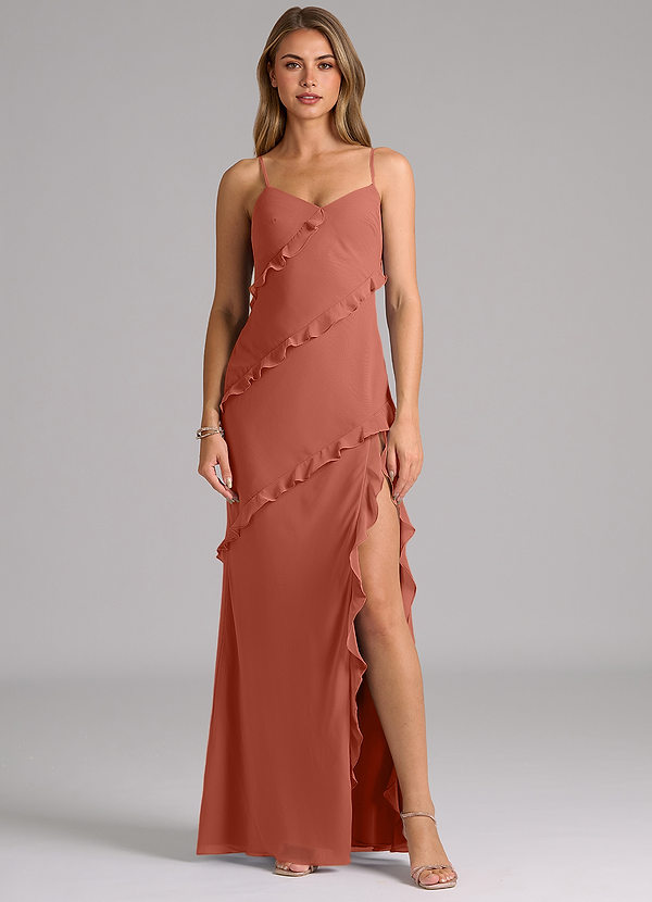 Azazie Nancie Bridesmaid Dresses Clay Mermaid Ruched Chiffon Dress image1